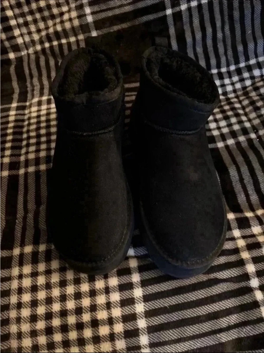 Women's Black Faux-Suede Platform Ankle Boots with Plush Lining